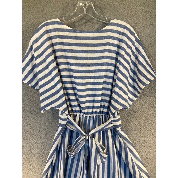 Janette Plus Dress Womens 1X Blue Stripe Short Sleeve Faux Wrap USA Made Coastal - Picture 9 of 12